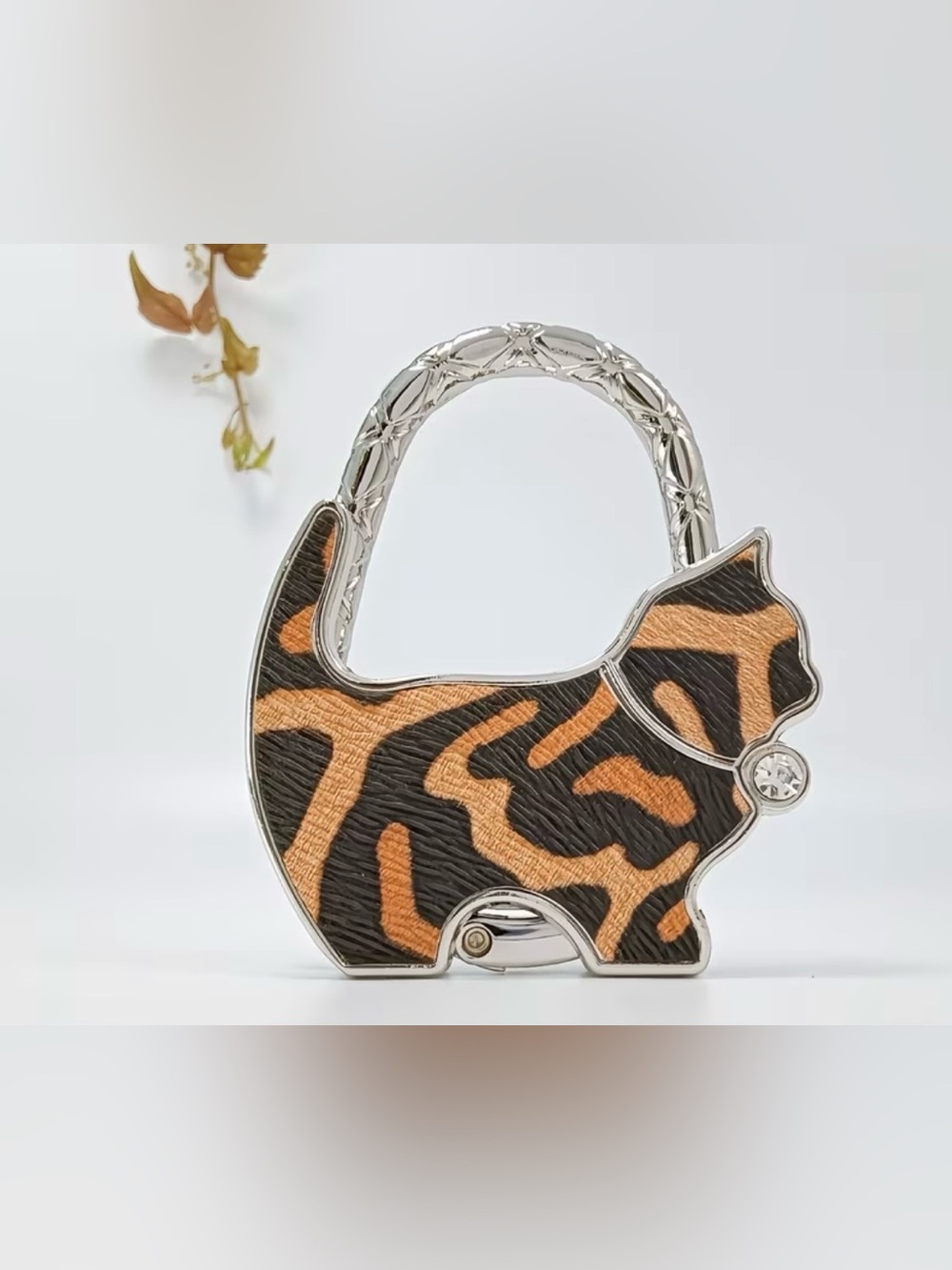 Silver & Brown Tiger-Print Cat Bag Hanger